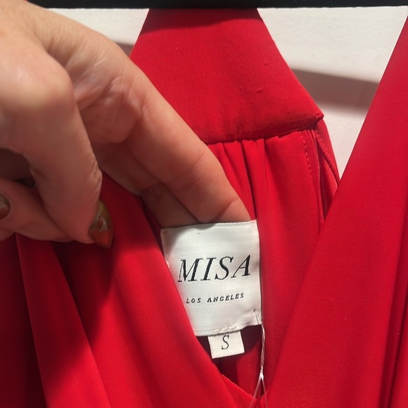 NWT Misa Los Angeles Domino Bodycon Mini Dress Red V-Neck Racerback Draping Sz S - Picture 7 of 8